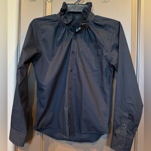 KMJ Black Ruffled Collar Long Sleeve Button Down Shirt Size XS